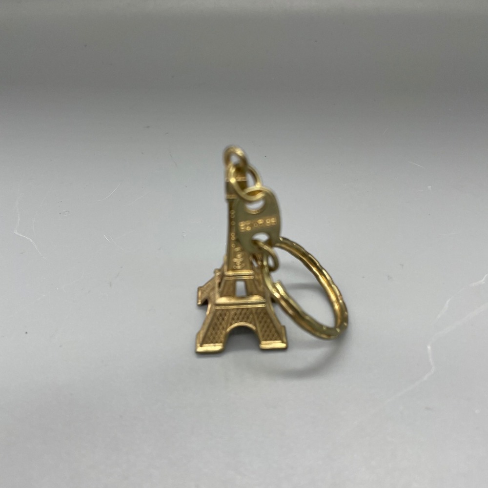 Vintage Gold Eiffel Tower Keychain Paris France Souvenir Travel Memento
